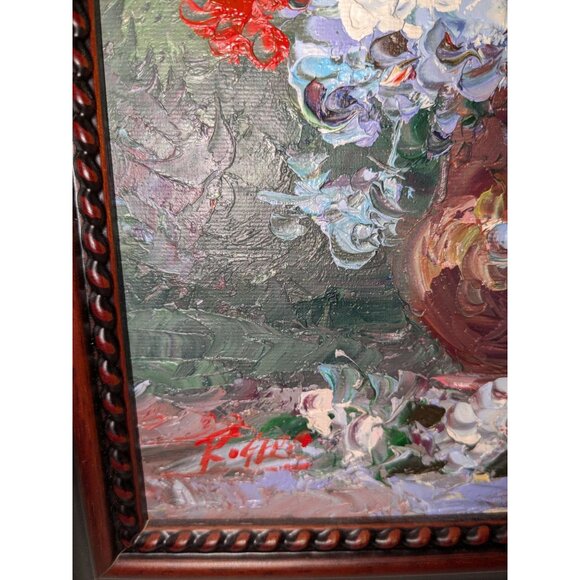 Framed Oil Painting of Colorful Floral Bouquet by Rogers 12"x9" - Picture 8 of 10